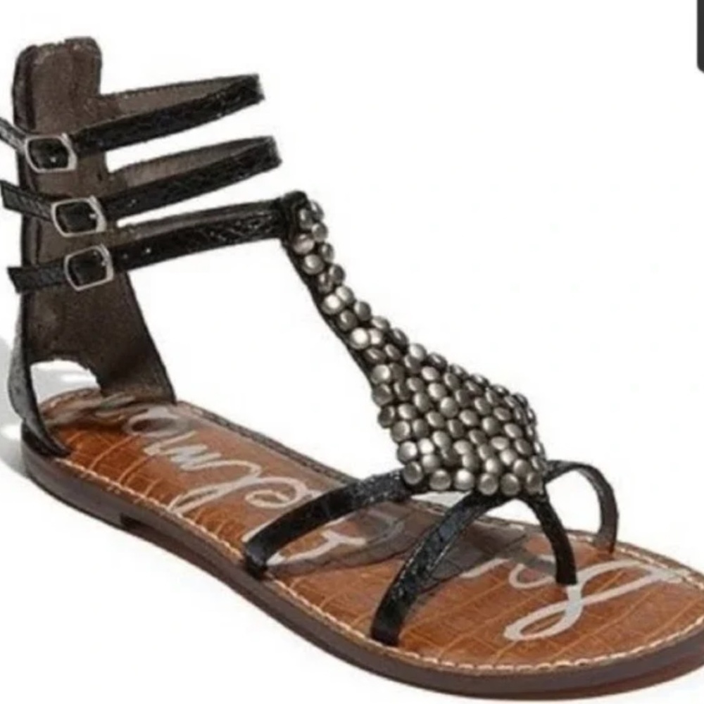 Sam Edelman 7M Black & Pewter Beaded Ginger Gladiator Sandals